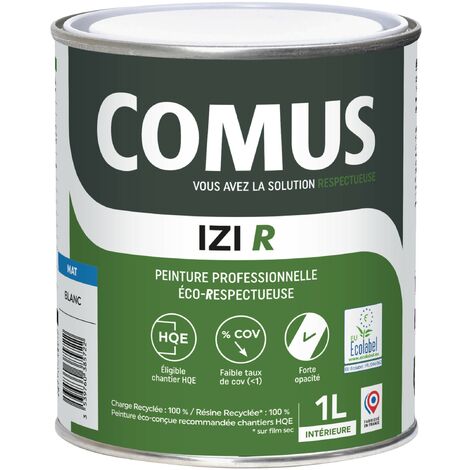 IZI R MAT 1L - Peinture en phase aqueuse finitions B éco-respectueuse à base de 50% de matières recyclées - COMUS