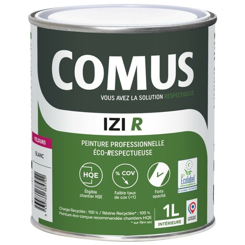 Comus - izi r velours 1L - Peinture en phase aqueuse finitions b éco-respectueuse à base de 50% de matières recyclées