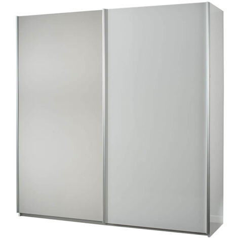 IZIA BLANCHE - Armoire 2 Portes Coulissantes avec Miroir - Blanc