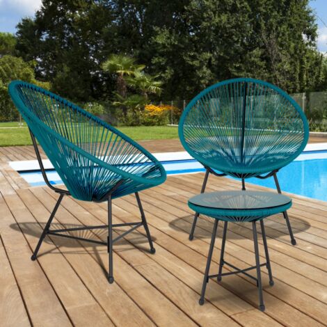 IZMIR muebles de jardín - mesa y 2 sillones - pato azul cuerda huevo