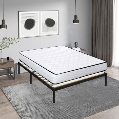 Iztoss – Ensemble sommier et matelas 140x190 cm – Matelas mousse 140x190x16 cm – Sommier en lattes de bois massif avec pieds – Circulation d'air optimale
