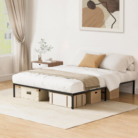 Iztoss – Lit adulte 90x190 – Cadre en métal noir – Sommier 90x190 sans tête de lit – Capacité de charge 150 kg – Garde au sol 30 cm