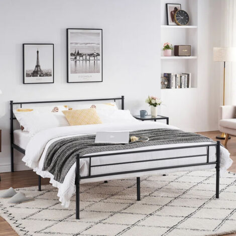 Iztoss – Lit en métal 140x190 cm – Lit adulte noir avec cadre robuste – Capacité de charge 250 kg – Montage facile avec accessoires inclus
