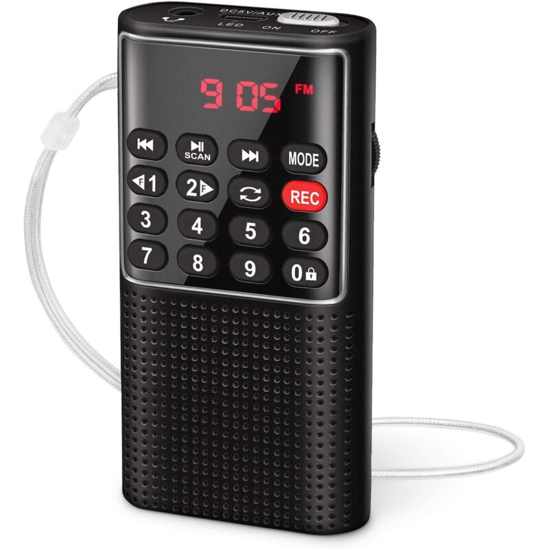 J-328 Radio Portable, Petite Radio Portable Rechargeable avec Fonction d'Enregistrement, Poste Radio FM Portable Supporte MP3/TF/AUX (Noir)