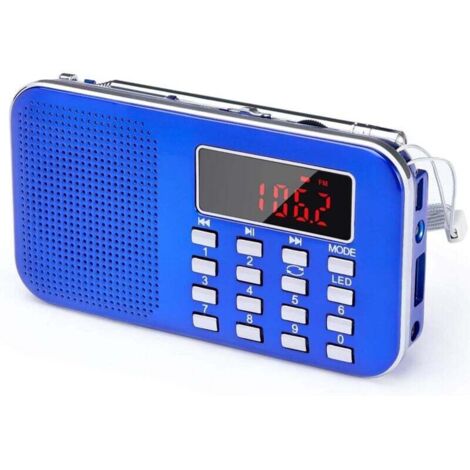 J-908 Poste Radio Portable AM/FM, Petite Radio Portable Rechargeable avec Batterie Rechargeable de 1200mAh, TransistorRadio avec éClairage de Secours, Mini USB/SD/AUX (Bleu)