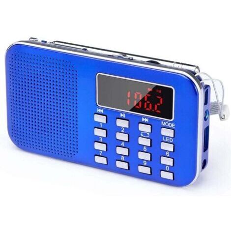 J-908 Poste Radio Portable AM/FM, Petite Radio Portable Rechargeable avec Batterie Rechargeable de 1200mAh, TransistorRadio avec éClairage de Secours, Mini USB/SD/AUX (Bleu)