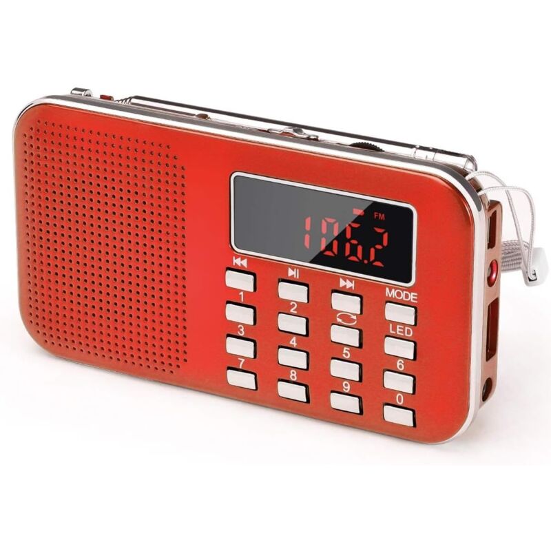 J-908 Poste Radio Portable AM/FM, Petite Radio Portable Rechargeable avec Batterie Rechargeable de 1200mAh, Transistor Radio avec éClairage de