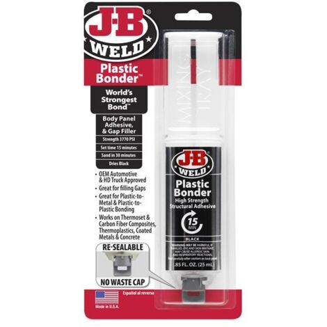 J-B Weld PlasticBonder Syringe Black 25ml - Strong Adhesive
