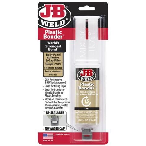 J-B Weld PlasticBonder Syringe Tan 25ml - Strong Adhesive