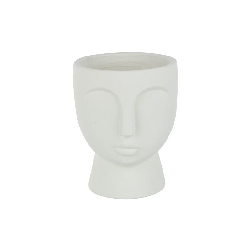 Cache-pot visage en céramique blanc 18.5x18x22 cm