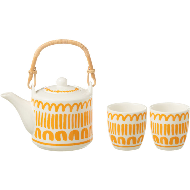 Ensemble théière et 2 tasses en céramique blanche