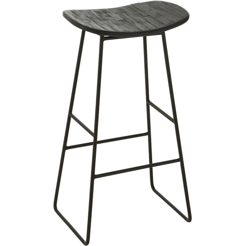Tabouret rectangulaire en teck recyclé Noir 40 cm