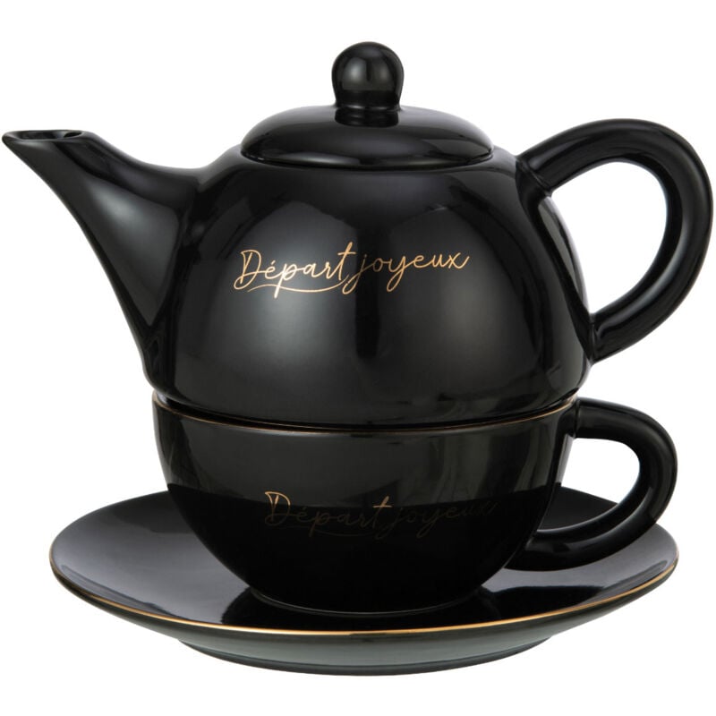 Théière égoïste en porcelaine noire Départ Joyeux