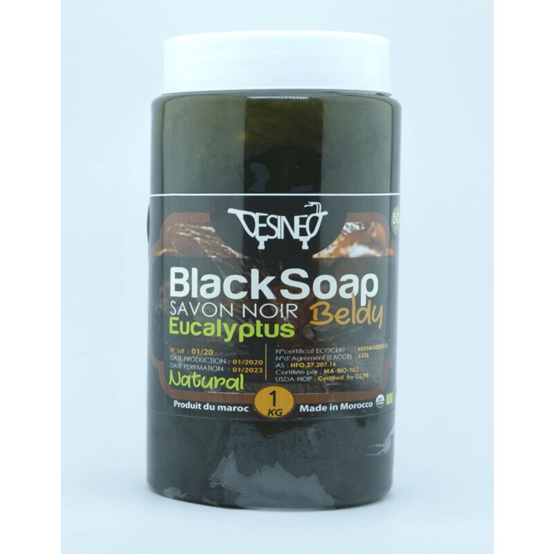 

Desineo - Jabón negro 100% natural con formato de cuidado corporal bio eucalipto 1kg beldi