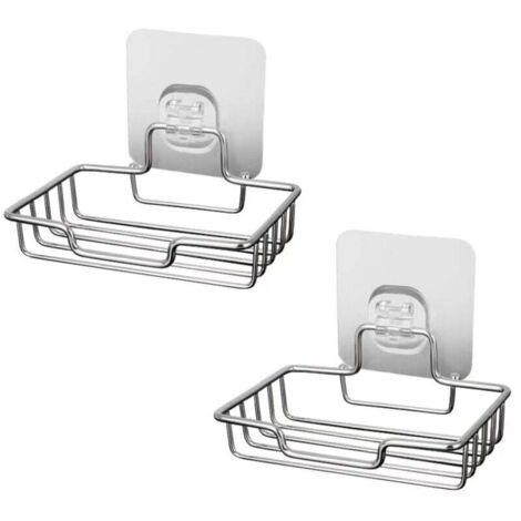 Jabonera autoadhesiva de pared KZQ (2 unidades), de acero inoxidable, sin perforaciones, sin óxido, para baño, cocina y ducha.