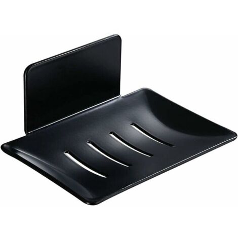 Jabonera autoadhesiva de pared, sin taladrar, de metal, para cocina, baño y esponja, color negro