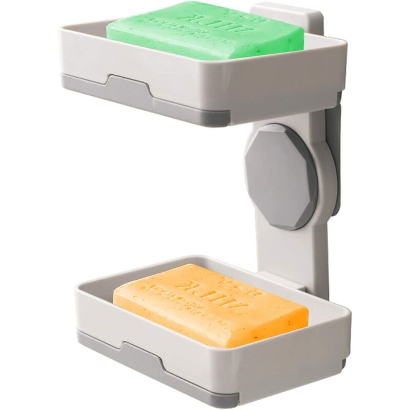 

Jabonera autodrenante de 2 piezas, jabonera giratoria de plástico, jabonera sin taladros con adhesivo fuerte, para estante de ducha, cocina