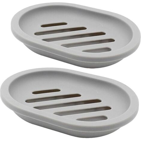 Jabonera con escurridor (2 unidades), soporte para jabón, ahorrador de jabón, fácil de limpiar, seca y evita la acumulación de jabón (gris)