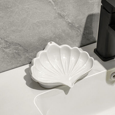 Jabonera con forma de concha marina  Jabonera con drenaje automático – Jabonera decorativa y elegante universal para la ducha, viajes, baño y cocina.