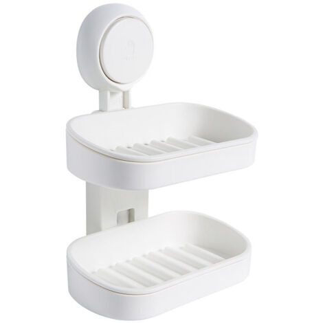 Jabonera con ventosa - Jabonera de pared de doble capa, extraíble - Resistente a la corrosión - Apta para baños y cocinas - Blanca