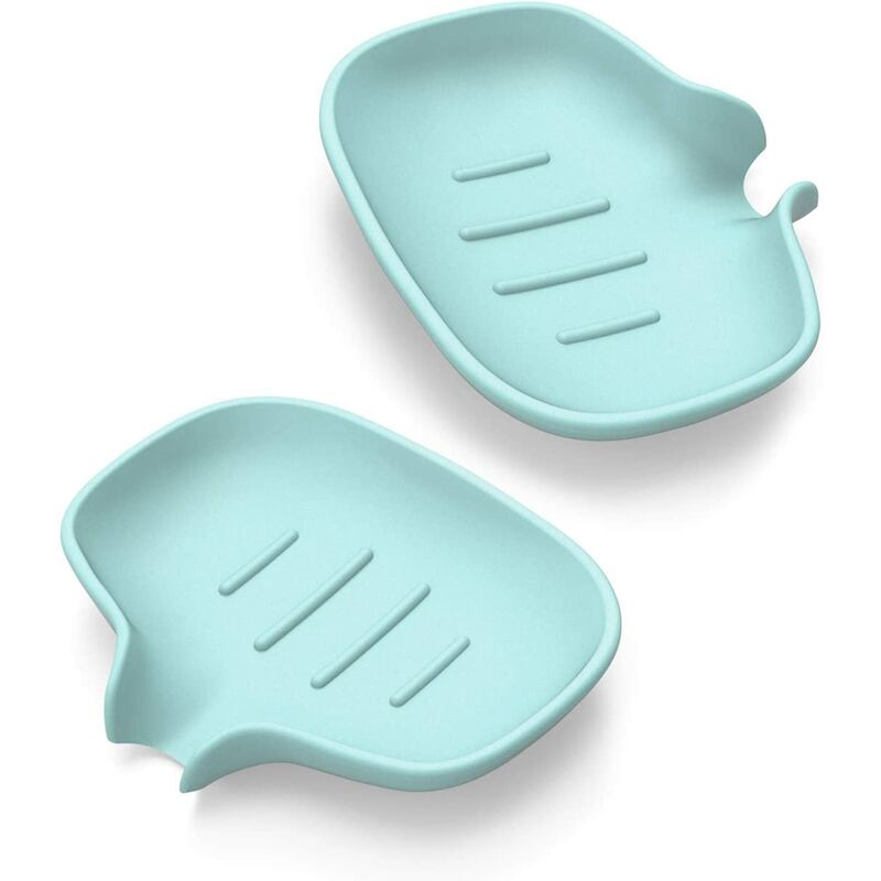 

Jabonera de 2 piezas con bandeja de goteo, jabonera de silicona para ducha / bañera / lavabo, mantenga el jabón seco y limpio, verde