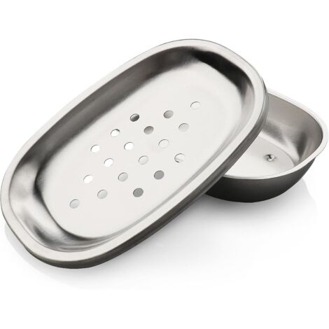 Jabonera de acero inoxidable de doble capa - bandeja de jabón plateada, apta para baños, bañeras y fregaderos de cocina.