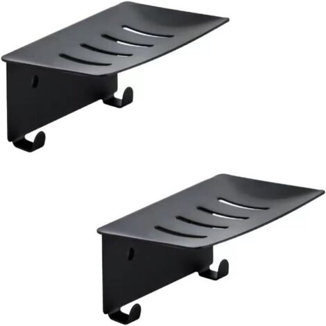 Jabonera de acero inoxidable para ducha, juego de 2 jaboneras de pared con desagüe para baño y cocina, opción de doble instalación (negro)