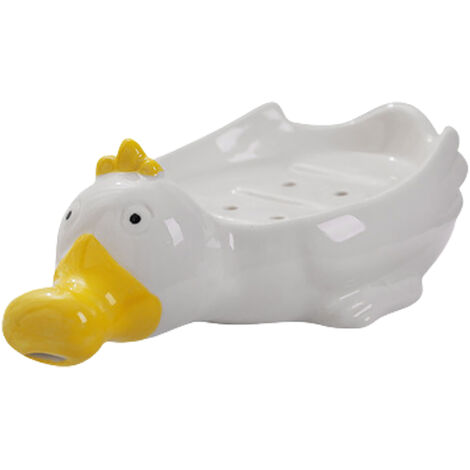 Jabonera de cerámica autolimpiable con un bonito motivo de animales para el baño (dinosaurio, delfín, pollito, pato) – 4 diseños para elegir, dimensiones: 17,8 x 9,5 x 5,6 cm – 1 unidad
