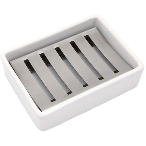 Jabonera de cerámica SUS304, soporte de jabón de doble capa de acero inoxidable, desagüe de ducha, caja de jabón para baño y ducha
