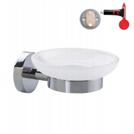 Jabonera de cristal TESA SMOOZ, de pared, autoadhesiva, cromada.