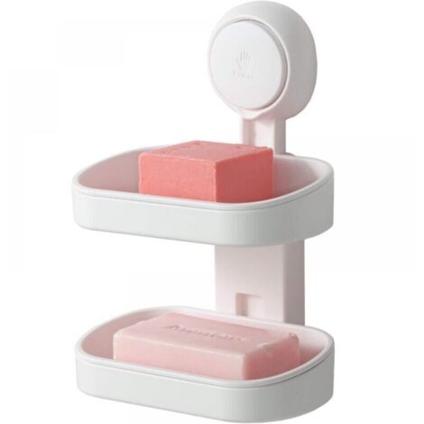 Jabonera de doble capa con ventosa, resistente soporte para esponja para ducha, baño, bañera y fregadero de cocina, sin taladrar, extraíble.