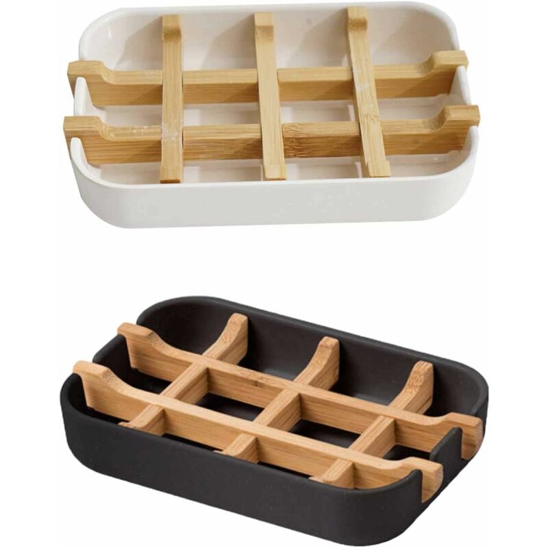 

Abcrital - Jabonera de fibra de bambú, jabonera de baño portátil impermeable, contenedor de caja de jabón de bambú natural extraíble para esponja de