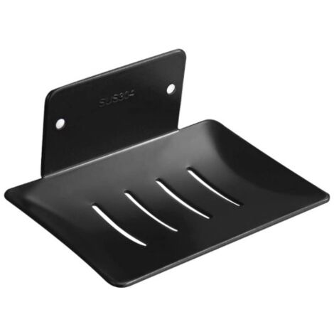 Jabonera de pared autoadhesiva de acero inoxidable con protector de jabón. Bandeja para jabonera. No requiere taladros. Ideal para ducha, cocina y baño (negro).