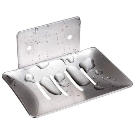 Jabonera de pared autoadhesiva de acero inoxidable con protector de jabón. Bandeja para jabonera. No requiere taladros. Ideal para ducha, cocina y baño (plateada).