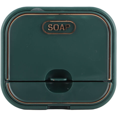 Jabonera de pared con desagüe y tapa abatible – Caja de ABS sin perforar con gancho y adhesivo – Verde oscuro
