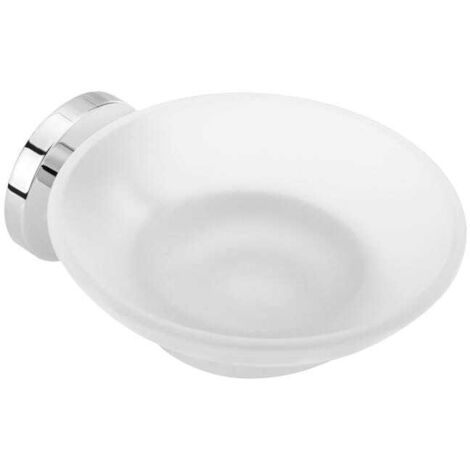 Jabonera de pared cromada con bandeja de cristal translúcido, modelo reno.