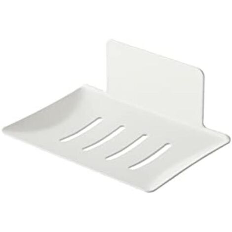 Jabonera de pared de acero inoxidable de 2 piezas con adhesivo, soporte para jabón y esponja, bandeja de almacenamiento duradera para baño y cocina, sin necesidad de taladrar, blanca