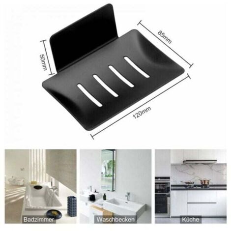 Jabonera de pared negra sin perforaciones, de acero inoxidable, autoadhesiva, para guardar esponjas, cepillos y jabón en el baño, la cocina y el balcón.
