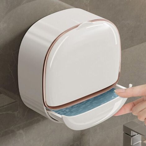 Jabonera de pared para baño, jabonera de baño con tapa abatible, jabonera de baño impermeable, jabonera de baño autodrenante, jabonera de cocina para baño (blanco)
