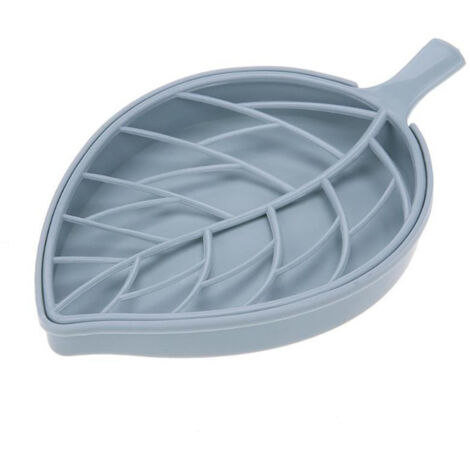 Jabonera de plástico de doble capa con forma de hoja creativa de 3 colores, accesorios de baño, bandeja de almacenamiento, caja de palé, contenedor, 1 pieza (azul)