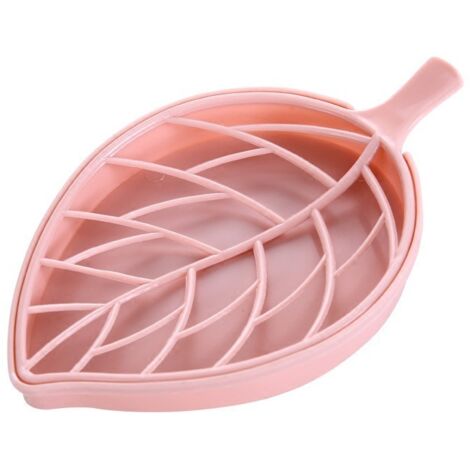 Jabonera de plástico de doble capa con forma de hoja creativa de 3 colores, accesorios de baño, bandeja de almacenamiento, caja de palé, contenedor, 1 pieza (rosa)