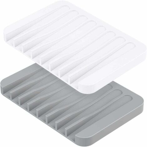 Jabonera de silicona con drenaje, paquete de 2, soporte de silicona para ducha de baño, diseño antideslizante, soporte para encimera de cocina y baño.