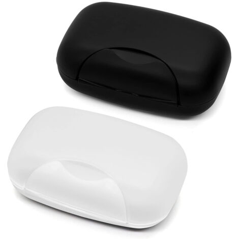 Jabonera de viaje, de plástico impermeable, sólida para baño (negra y transparente, 2 unidades)