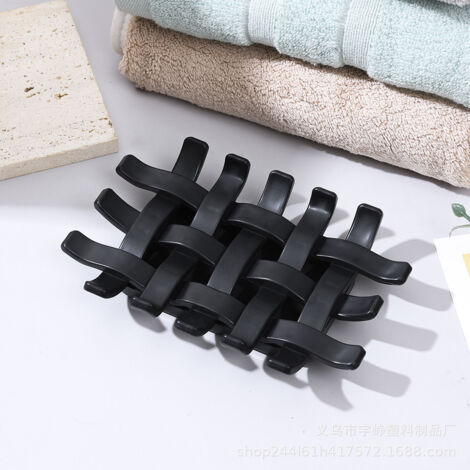 Jabonera funcional de dos piezas y doble capa con manguera de desagüe, instalación sin taladros, ideal para baños, diseño elegante que complementa cualquier decoración, jabonera práctica - Negro