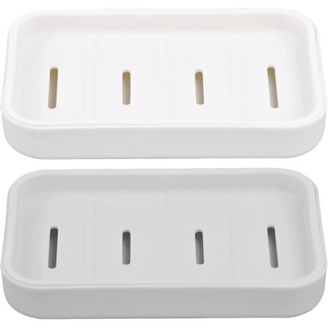 Jabonera, juego de 2 jaboneras de plástico, impermeables y resistentes a salpicaduras, gruesas, con fregadero integrado, para fregadero de cocina, blancas y grises, 8,5 x 13 x 2 cm