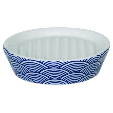 Jabonera MSV "Bento" de ceramica en color blanco y azul