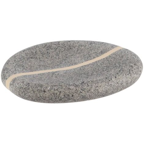 Jabonera oval de poliresina con efecto piedra - gris - Tendance