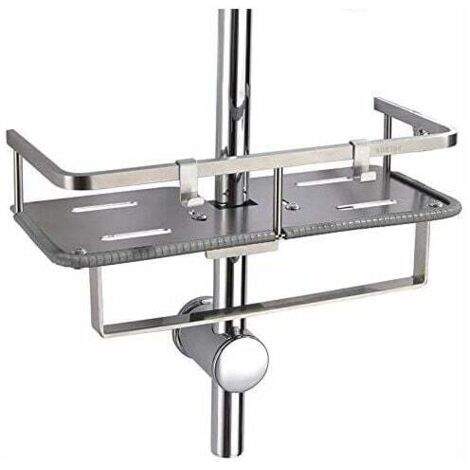 Jabonera para barra de ducha, estante de baño de acero inoxidable sin taladrar, apto para barra de ducha de 19 a 25 mm de diámetro PHASAT