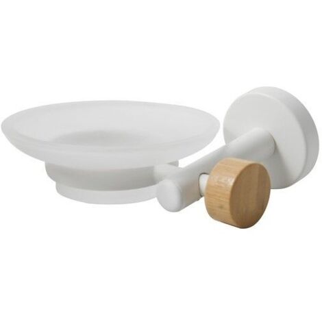 Jabonera para fijar Acero y Bambú IANA Transparente y blanco MSV