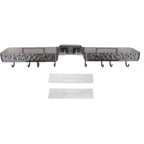 Jabonera plegable e impermeable para pared – almacenamiento para ducha y cocina – 2 estantes + 8 ganchos – gris transparente